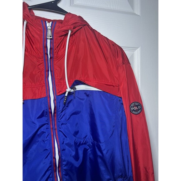 Polo Ralph Lauren Men’s Colorblock Hooded Windbreaker Jacket Red Blue Zip Up L - Picture 3 of 8